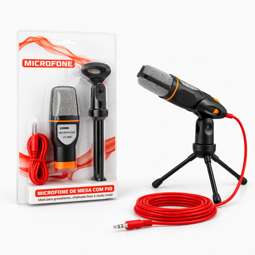 Microfone Condensador Profissional P2 com Tripé Estúdio PC Streaming