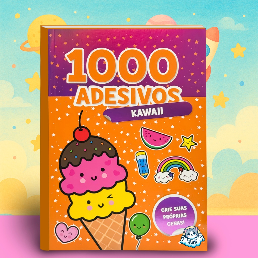 Livro Caderno Adesivos 3d 44 Cenários para Montar e Decorar Divertidos 1000 Adesivos Fofinhos Kawaii