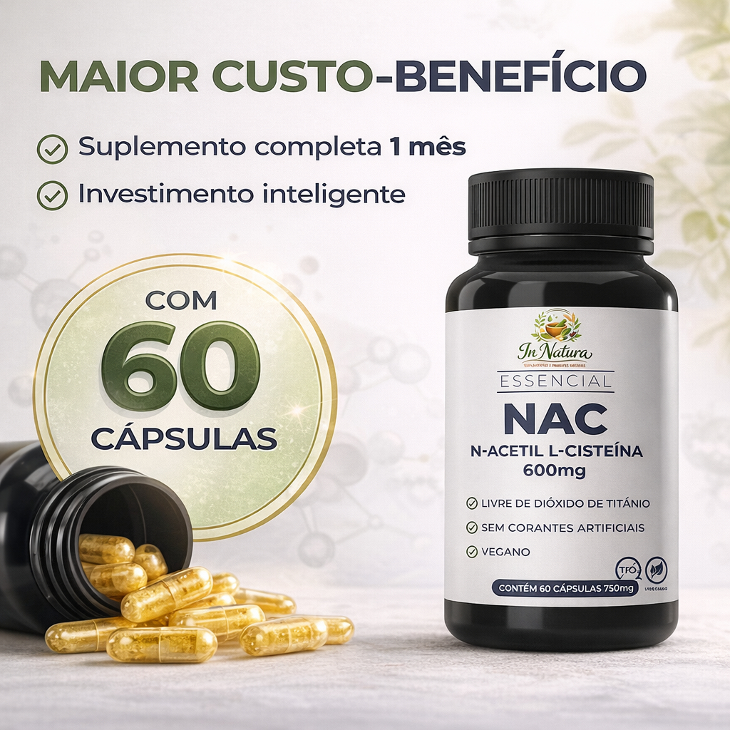 NAC 600mg Alta Concentração 60 Cápsulas por pote | Apoio Hepático e Respiratório. Envio Imediato. em Oferta na Shopee