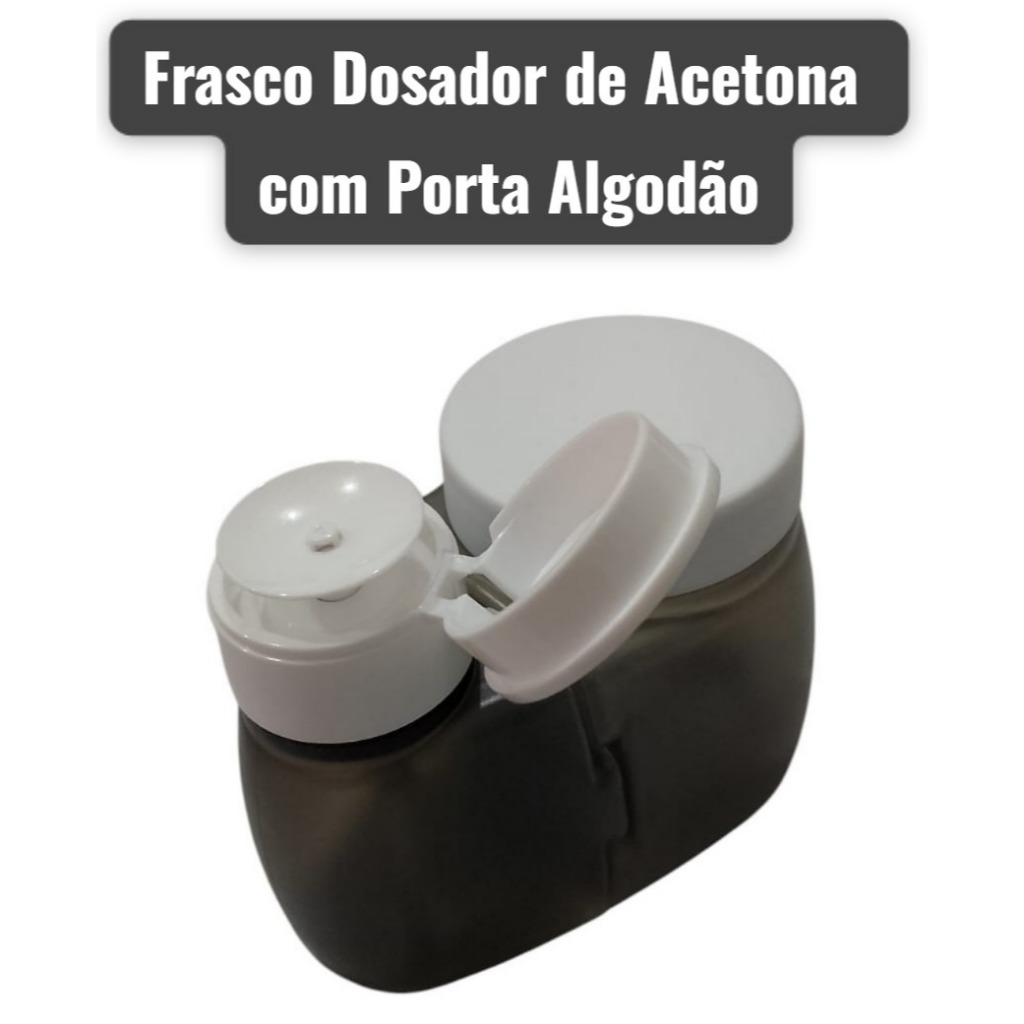 Frasco dosador de Acetona com Porta Algodão  Cor Cinza