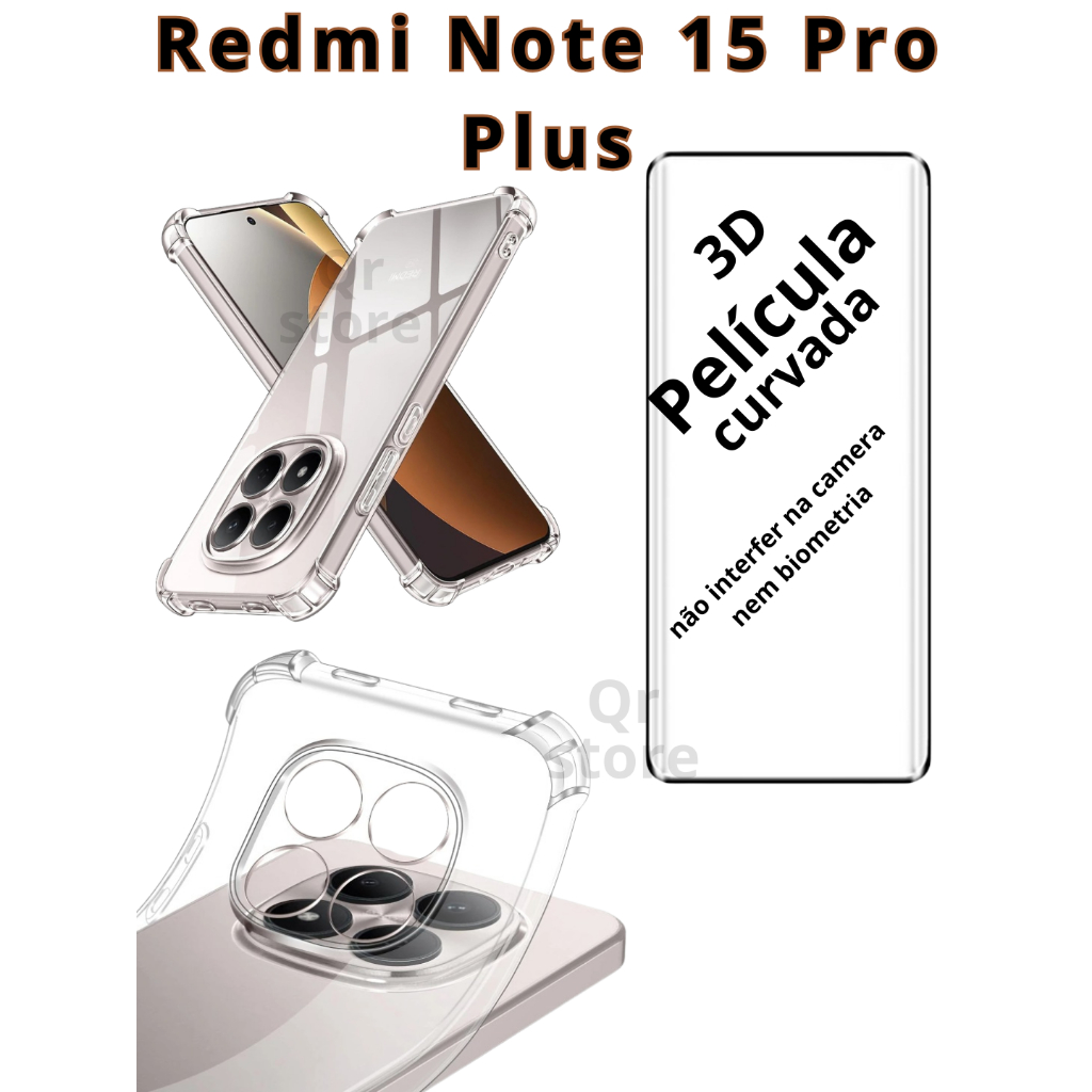Capa e Película curva 3D Vidro para Redmi Note 15 Pro Plus 5G Transparente em Oferta na Shopee