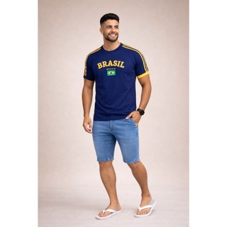 Camisa Bandeira do Brasil Bordada Torcedor Premium de Algodão