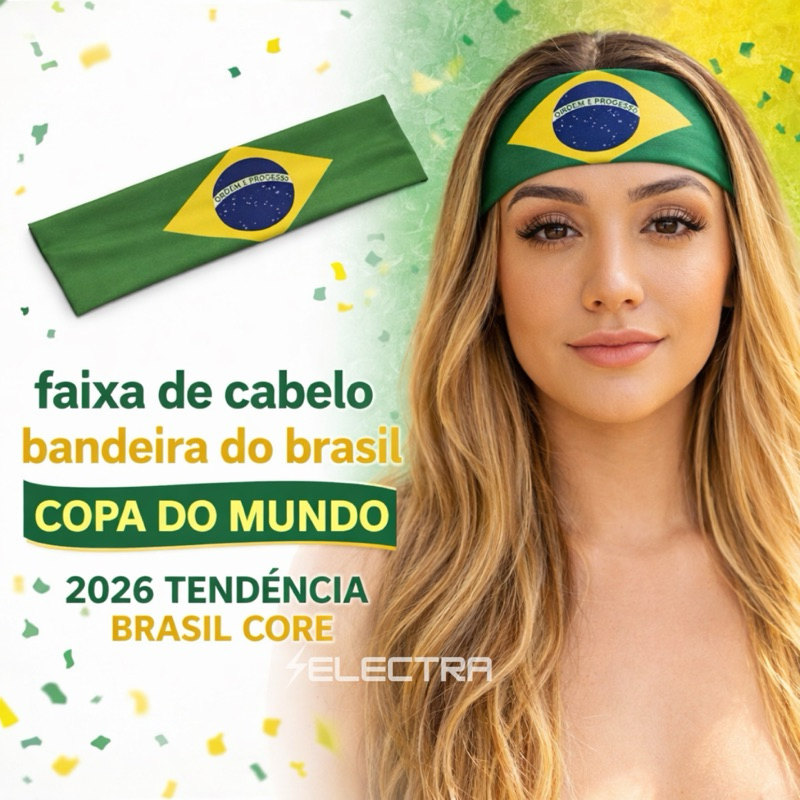 Faixa de cabelo bandeira do Brasil moda torcida Brazil Core headband unissex elástica adulto e infantil