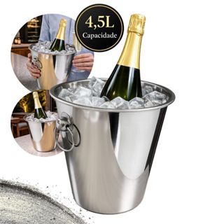 Balde de Gelo 4,5 Litros Aço Inox com Alça Resistente para Champagne Cerveja Bebidas Garrafa Evento Bar  long neck em Oferta na Shopee