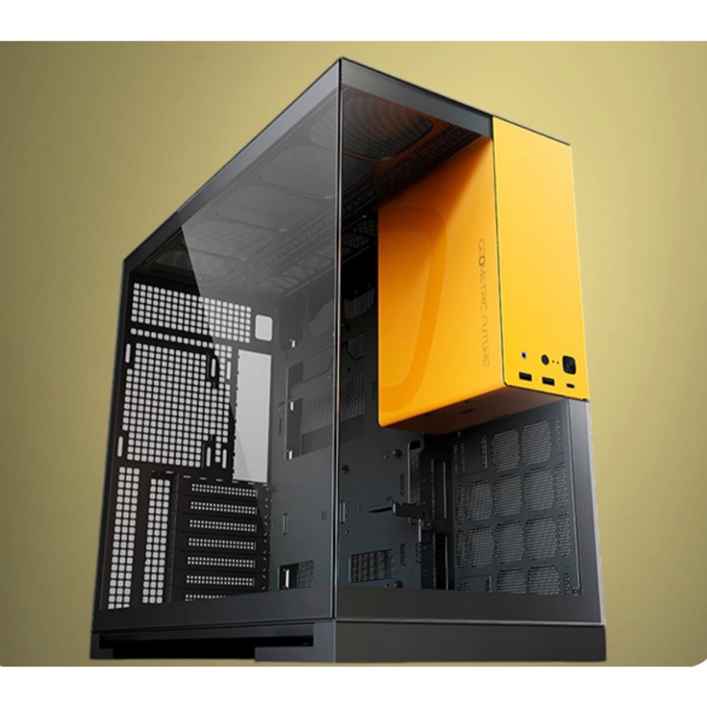 GABINETE GAMER GEOMETRIC FUTURE MODEL 5, MID-TOWER, LATERAL DE VIDRO, PRETO E AMARELO, GEO-M5-BY