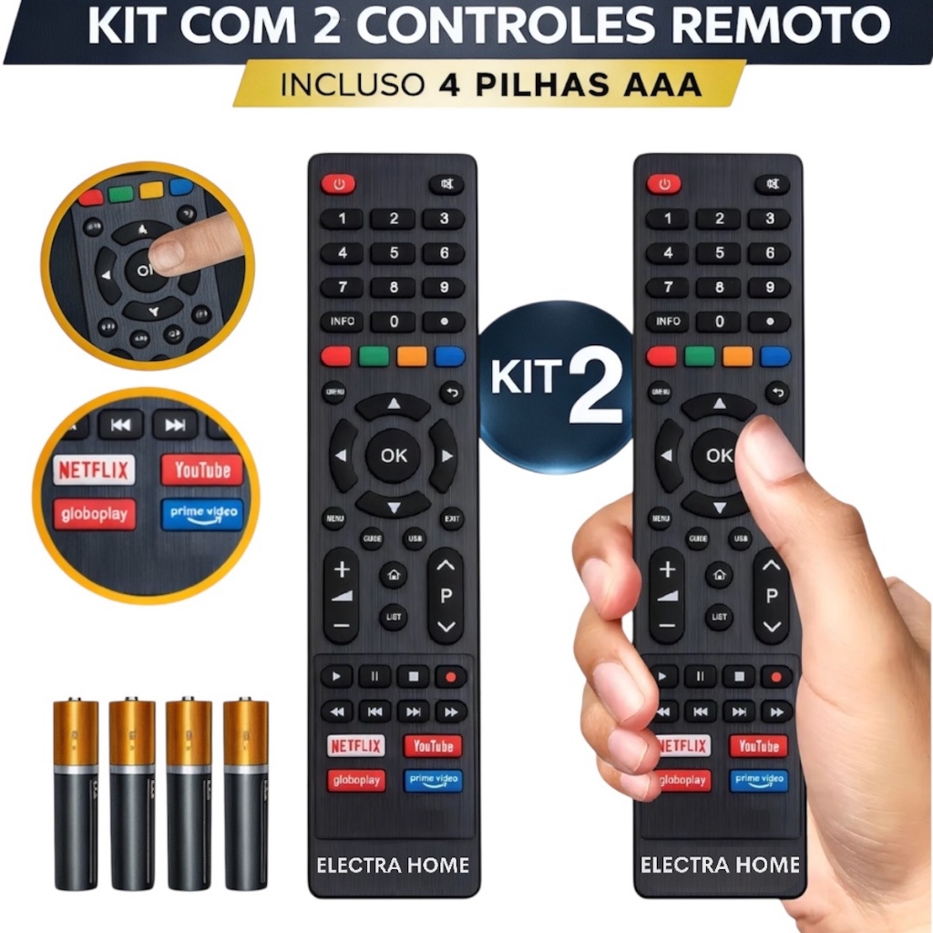 Kit 2 Controle Remoto Compatível Com Tv Philco Com Tecla NetFlix GloboPlay PrimeVideo YouTube