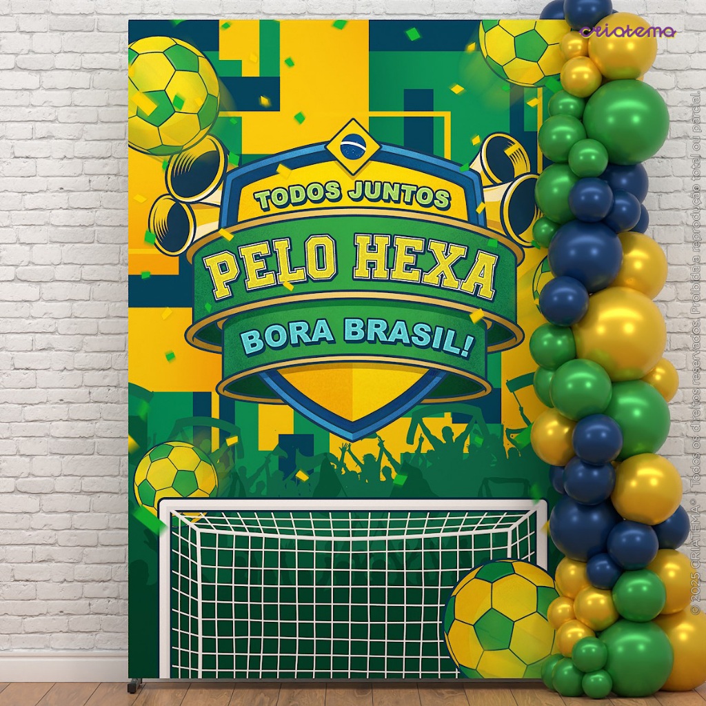 Painel Retangular Decoração Copa Futebol Brasil Em Tecido Sublimado 1,50x2,20m