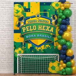 Painel Retangular Decoração Copa Futebol Brasil Em Tecido Sublimado 1,50x2,20m