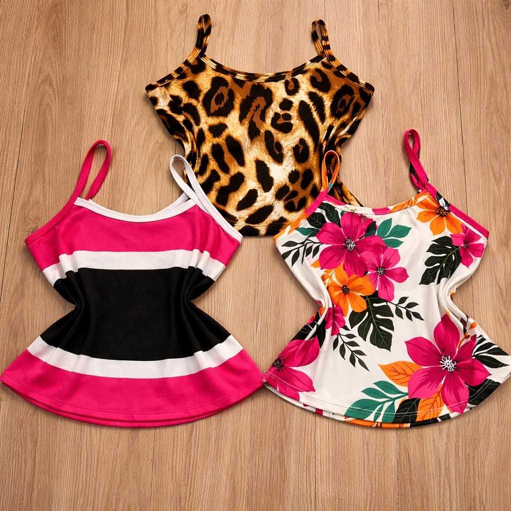 Kit 5 blusa Regata Alcinha Em Malha Suede Estampada Confortável