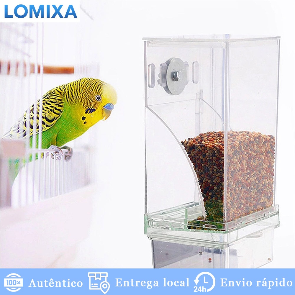 Alimentador Automático de Pássaros Acrílico com Acessório Externo Sem Bagunça Para Gaiola Fácil Instalação Limpo Prático