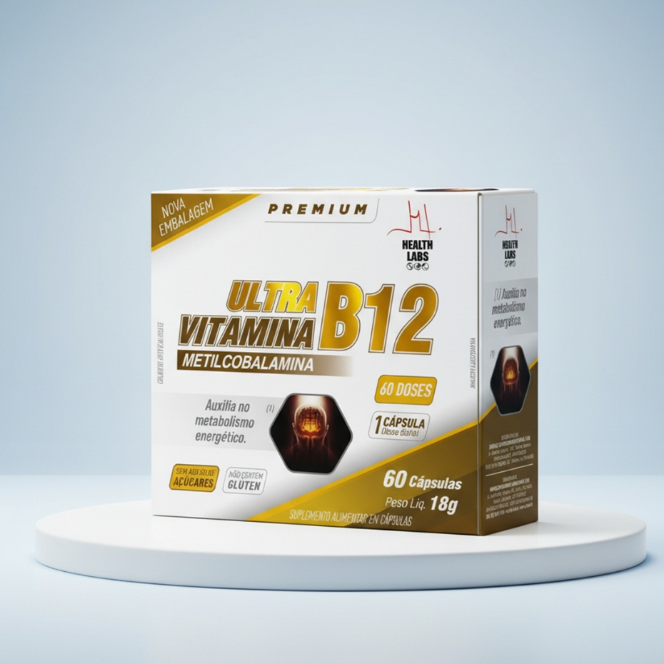 Vitamina B12 Metilcobalamina Caixa com 60 Cápsulas Energia Disposição Metabolismo Alta Absorção