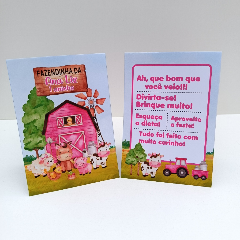 Plaquinha de Agradecimento Fazendinha Rosa Menina l Personalizados l Lembrancinha de Festa l Aniversário