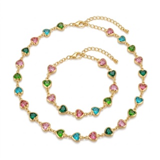 Conjunto Choker + Pulseira Coração Colorido Elegante Delicado Folheado Ouro e Prata em Oferta na Shopee