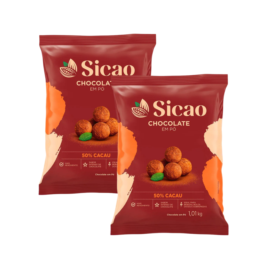 Kit 2 Chocolate em Pó 50% Cacau 1,01kg - Sicao em Oferta na Shopee