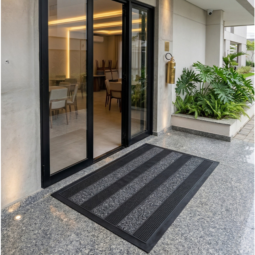 Tapete Capacho de Entrada 45cm x 75cm  Emborrachado Resistente Antiderrapante Comercial Cacto Alto Padrão Kapazi