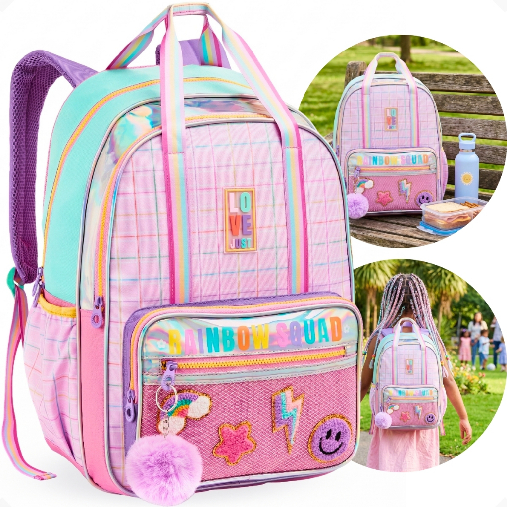 Mochila De Costas Escolar Just Love Unicornio Rainbow Infantil Feminina