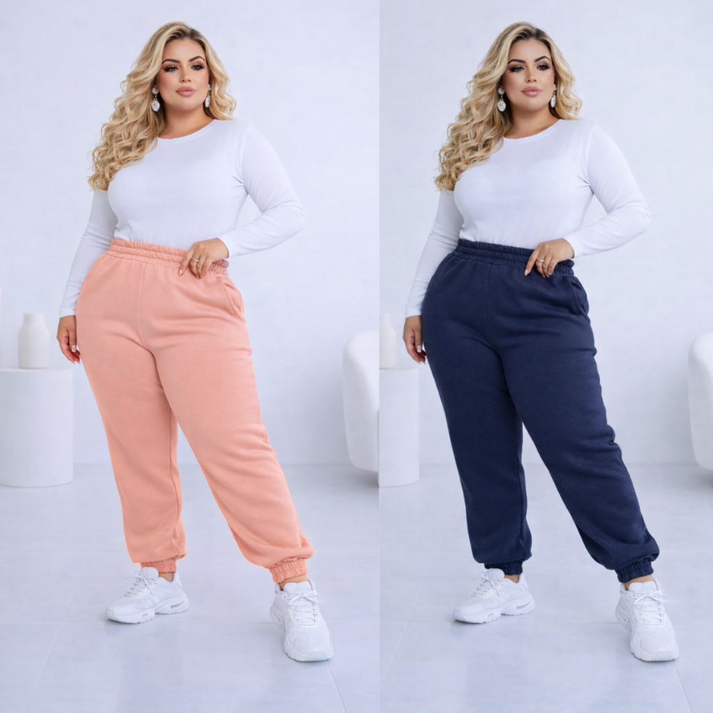 Kit 2 Calça Moletom Flanelada Feminina Plus Size Confortável
