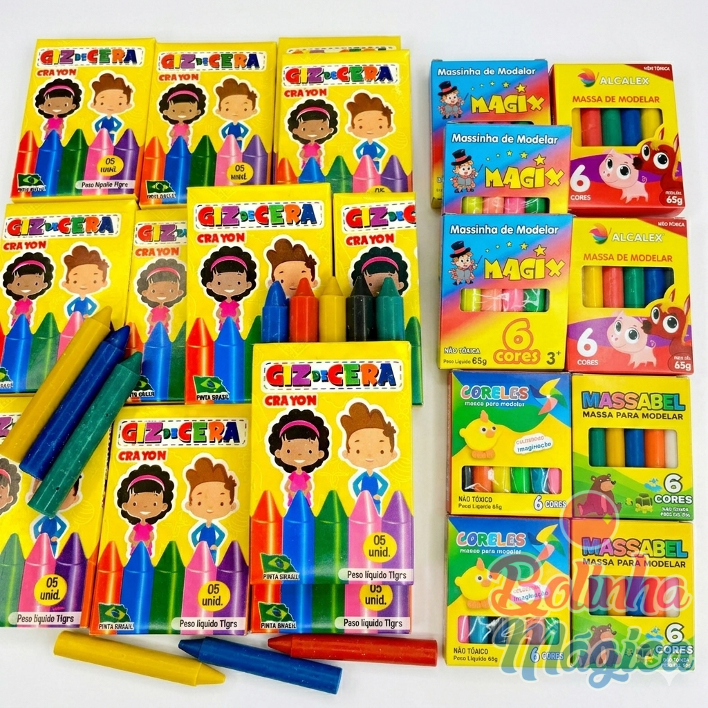 10 Massinha de Modelar + 10 Giz Cera M Colorido Para Lembrancinha Infantil Aniversario Prenda novo