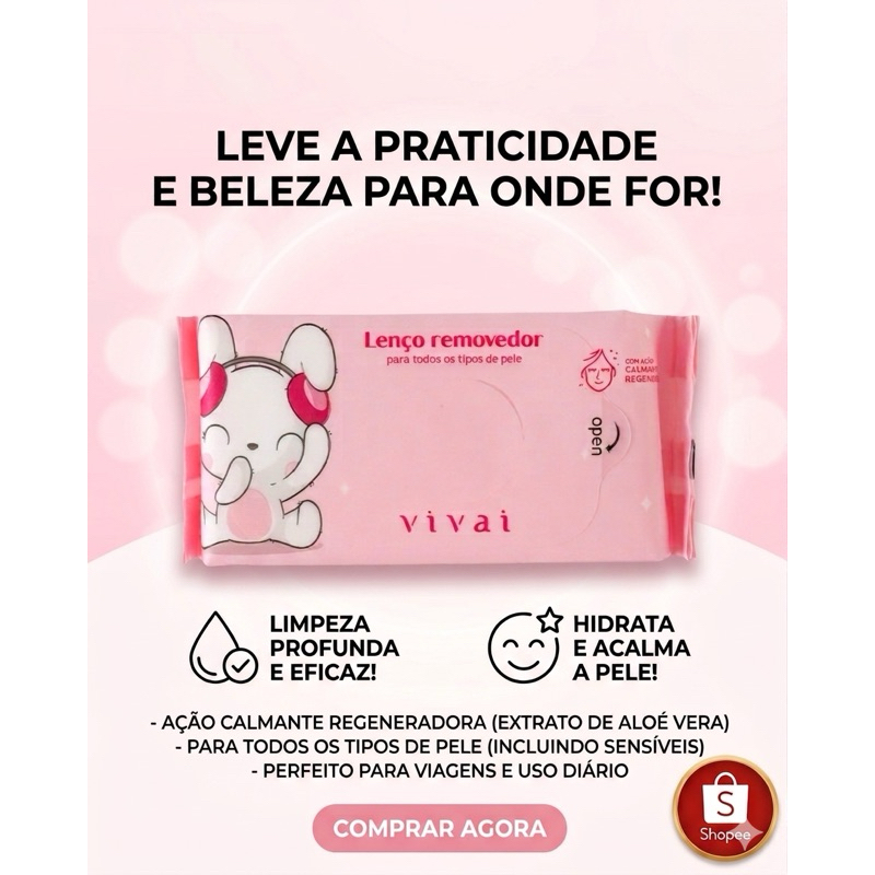 Mini Lenço Removedor/Hipoalergênico /Demaquilante - Vivai