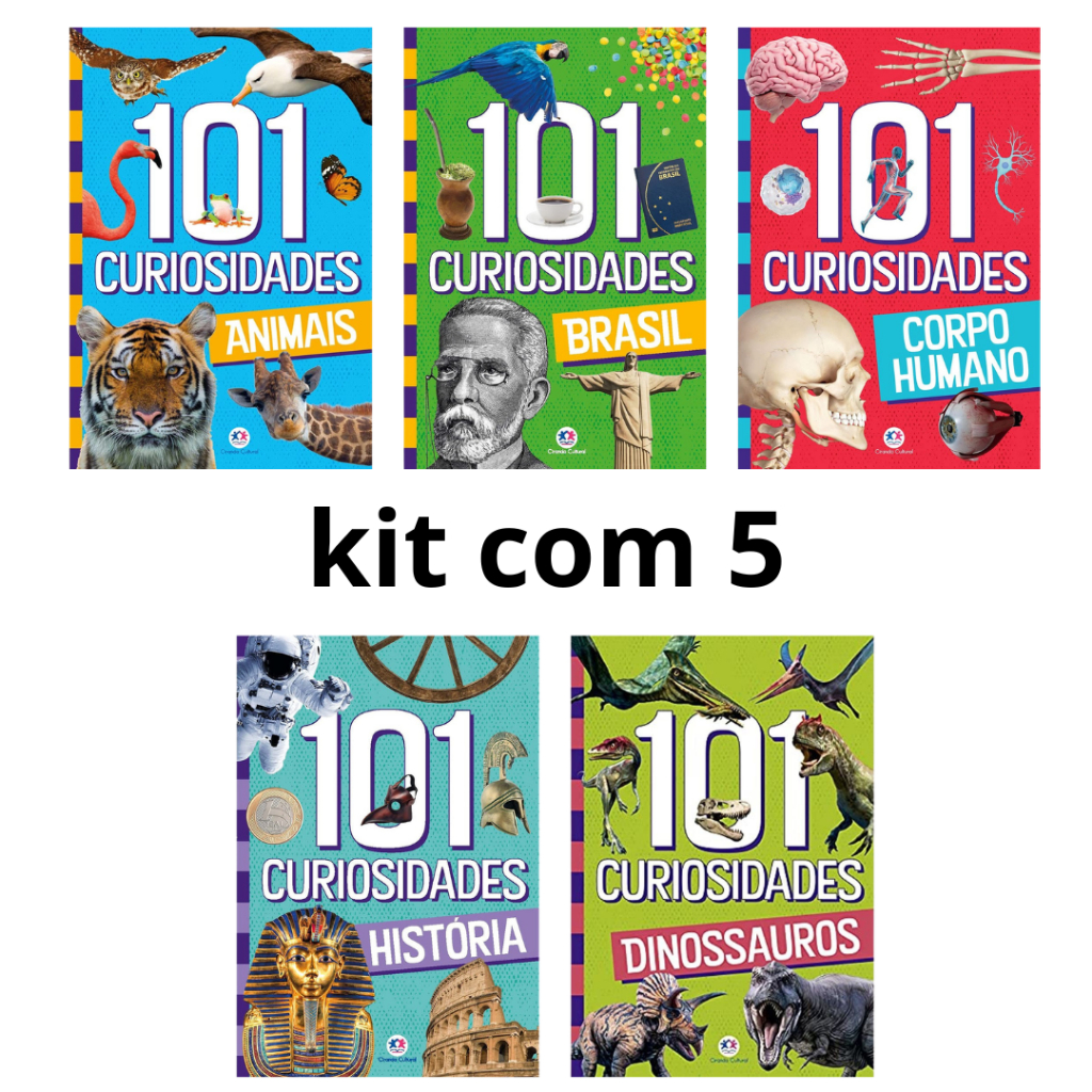 Kit com 5 Livros da Coleção 101 Curiosidades - Animais, Brasil, Corpo Humano, Dinossauros e História