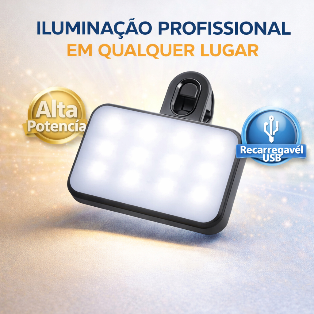 Luz de preenchimento para Selfie Vídeos Reuniões Maquiagem 3 modos Recarregável