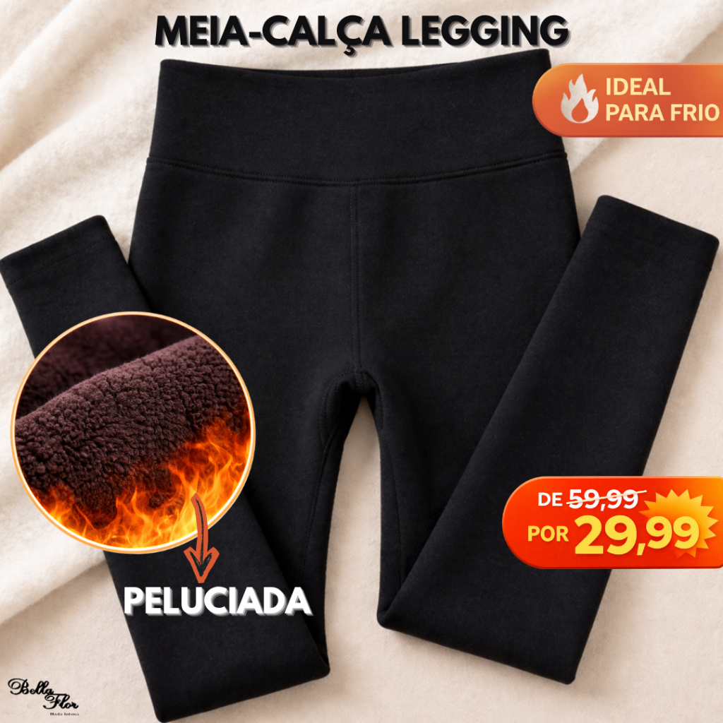 Meia Calça Térmica Peluciada Grossa Cintura Alta Modeladora Cós Duplo Inverno