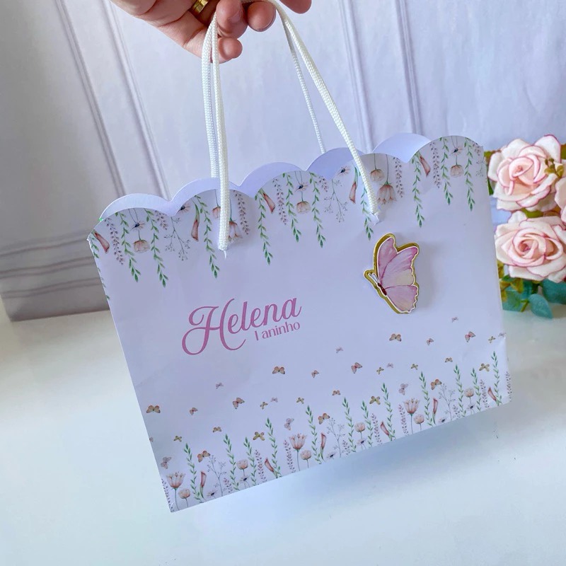 Sacolinha personalizada jardim encantado, sacolinha personalizada borboleta, lembrancinha personalizada