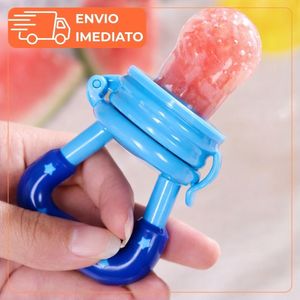 Chupeta Alimentação Infantil Mordedor Bebê Silicone Porta Frutas Introdução Alimentar Azul e Rosa