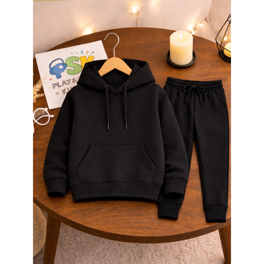 Conjunto Moletom Infantil Liso Blusa de Frio Canguru e Calça - Masculino e Feminino