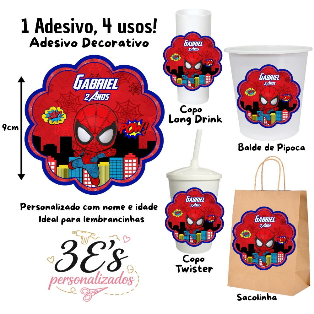 Homem Aranha Baby  Adesivos Personalizados Sacolinhas Balde de Pipoca Copo Twister Copo Long Drink