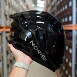 Capacete Moto Norisk Razor Black Edition Preto Brilho 2 Viseiras Fume Cristal + Aerofolio Narigueira