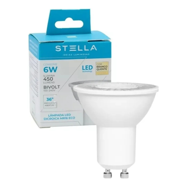 Lampada Dicroica Stella 6W 3000K 36º Gu10 Bivolt-Sth8535/30