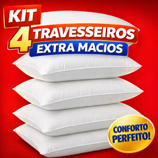 Kit 4 Travesseiros (1/2) Extra Macios Hotel Toque De Pluma Siliconada 50x70 Médio- Antialérgico em Oferta na Shopee