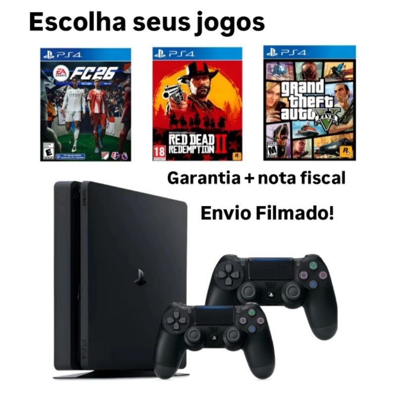 PS4 Slim 500GB/1TB + Controles + Jogos à Escolha | Revisado + Garantia + nota fiscal