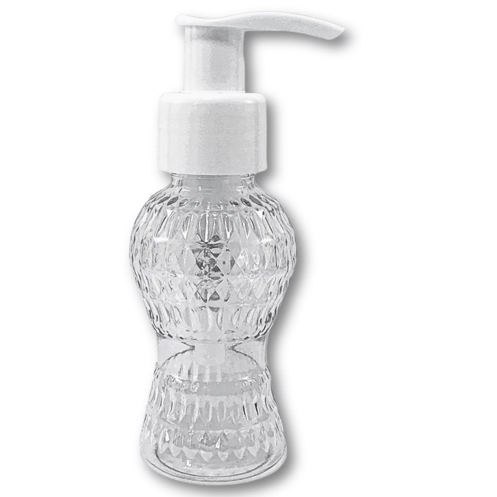 FRASCO 45mL CINTURINHA + PUMP BRANCA,  PARA LIMPEZA, SABONETEIRA, ALCOOL EM GEL, LEMBRANCINHA