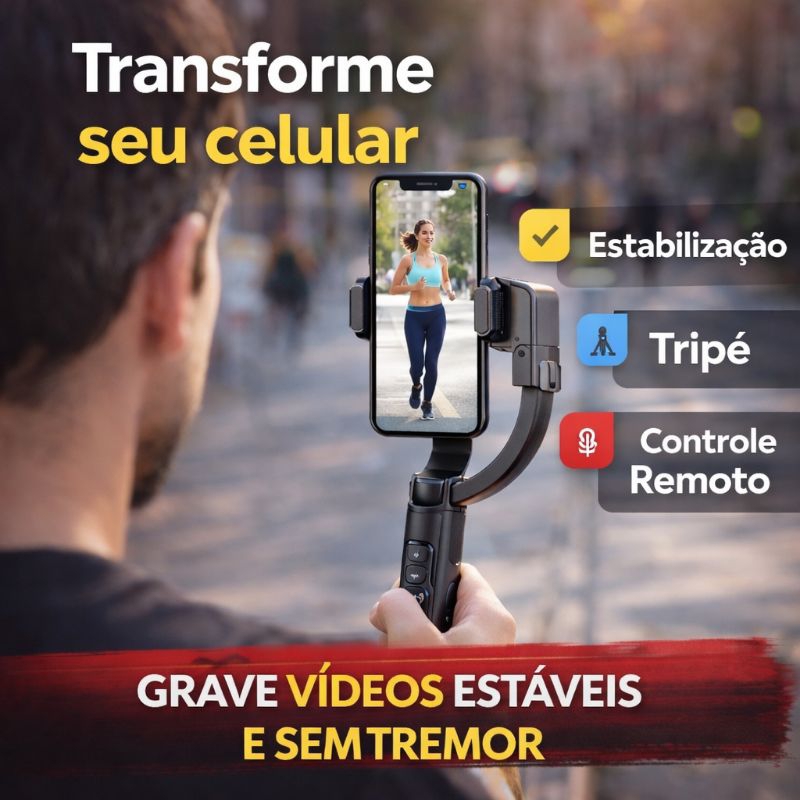 Gimbal Estabilizador de Celular L08 com Tripé e Controle Bluetooth – Selfie Stick Profissional para Vídeos sem Tremor