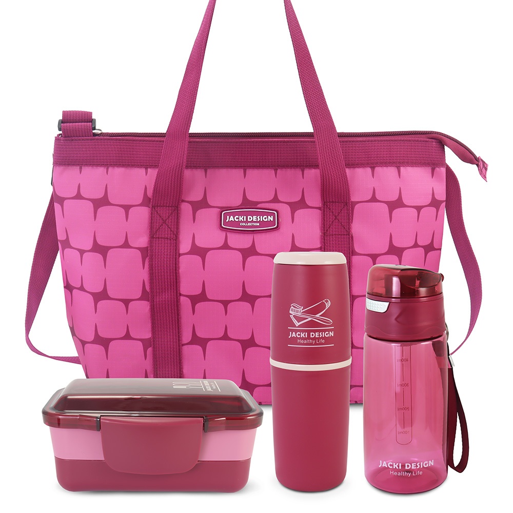 Conjunto de Bolsa Térmica com Pote de Marmita, porta escova e pasta de dente e Garrafa 500ml