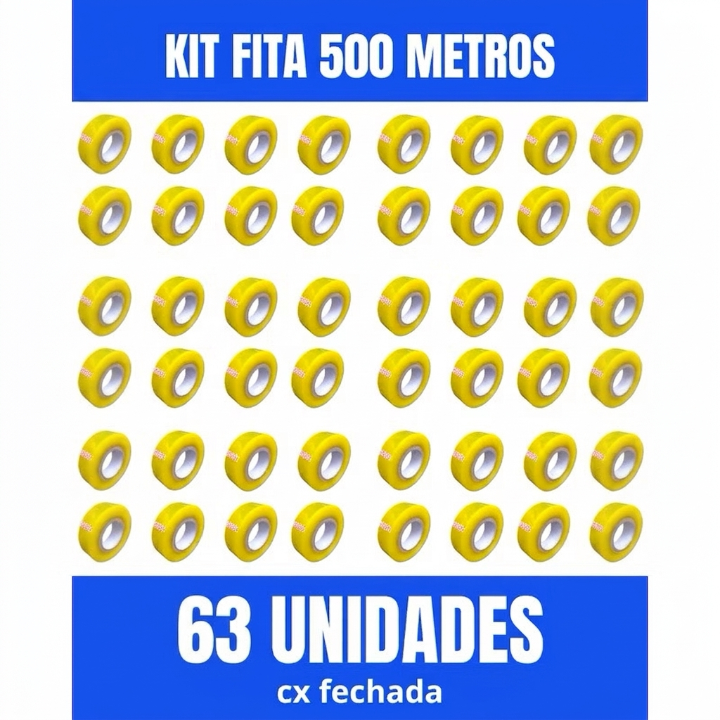 Kit com 63 unidades Fita Durex Larga 500m Transparente Direto da fábrica