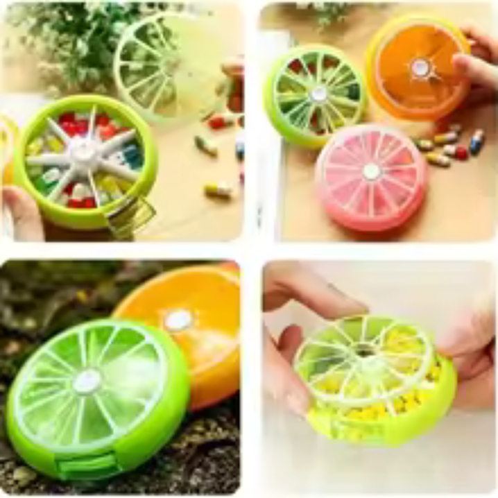 Porta Comprimido Semana 7 Dias Giratório  Porta Comprimido Remédio | Porta Remédio Portátil Fruta Limão Laranja