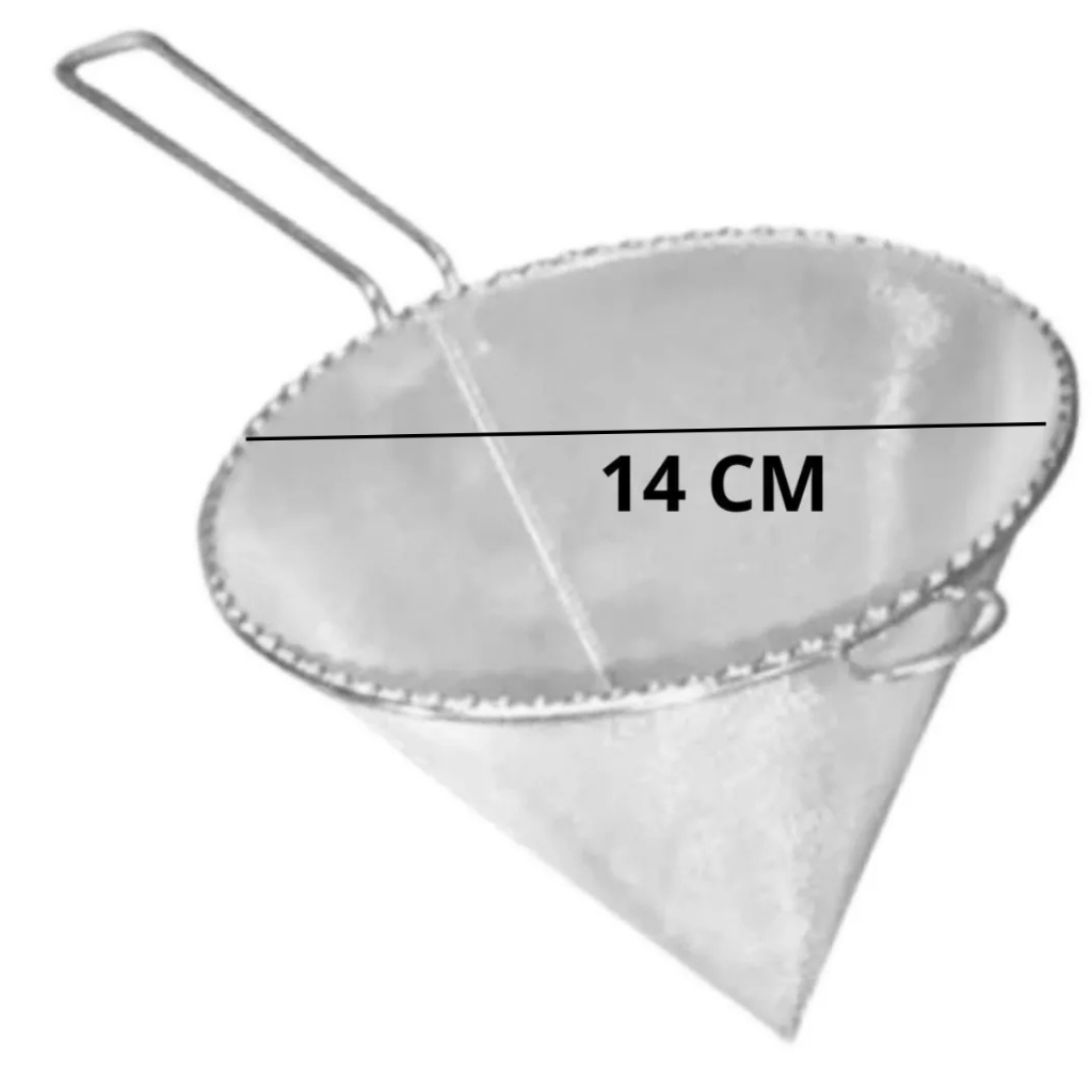 COADOR CÔNICO 14 CM PENEIRA -PERFEITO PARA COAR IMPUREZAS DE ÓLEO - CALDO DE CANA - CHA E OUTROS.