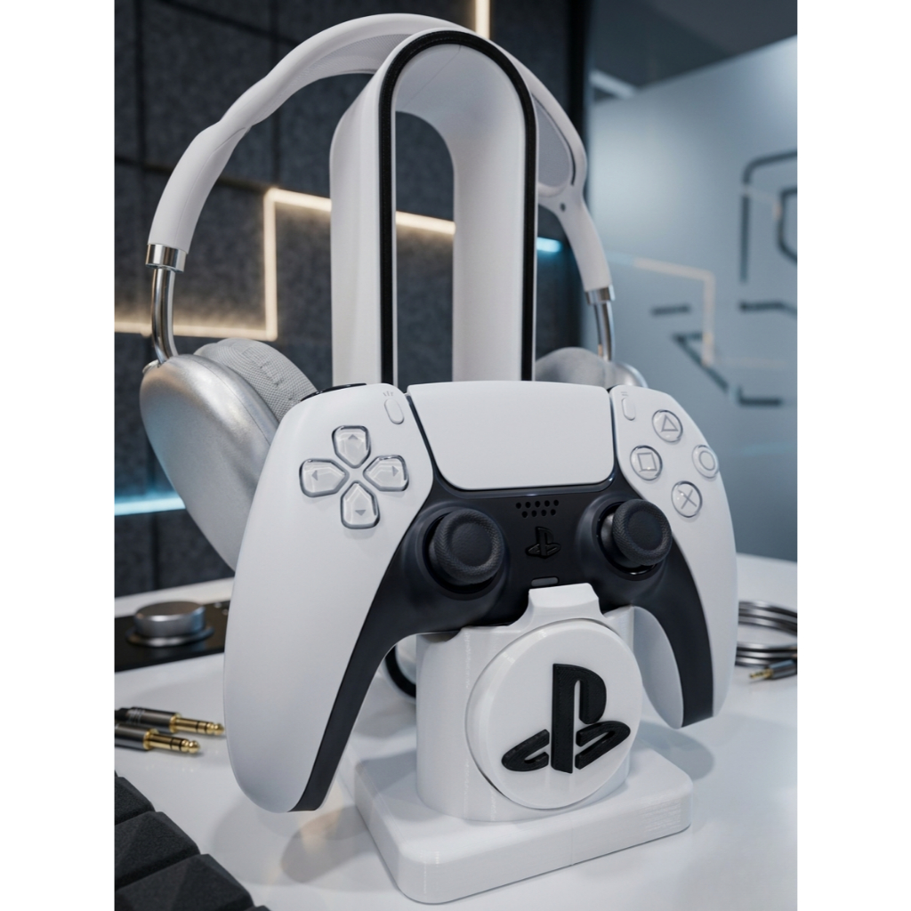 Suporte Premium 2 em 1 para Headset e Controle PS5/PS4 - Impressão 3D PETG de Alta Resistência
