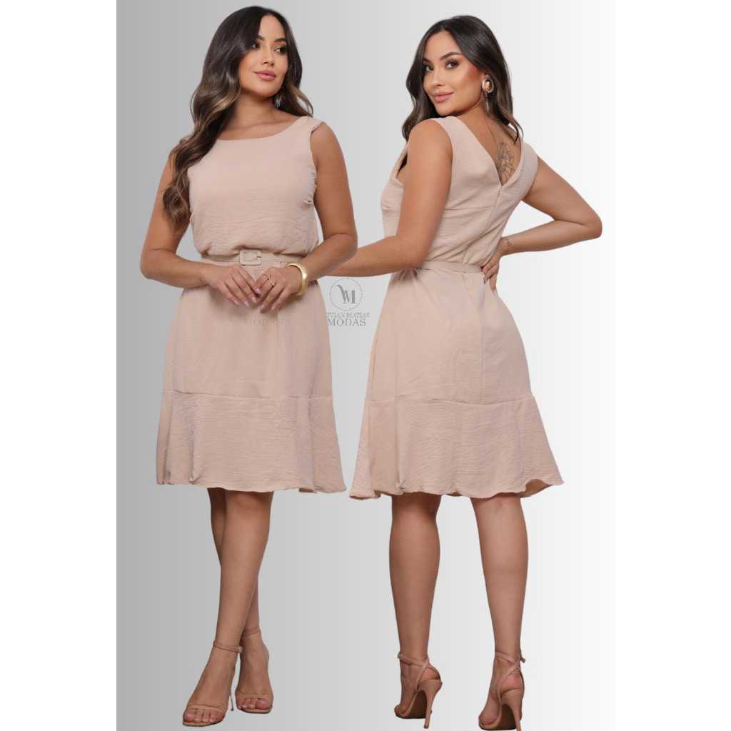 Vestido Feminino Dunas com Cinto Elegante Confortável Social Casual Ideal para Trabalho e Dia a Dia