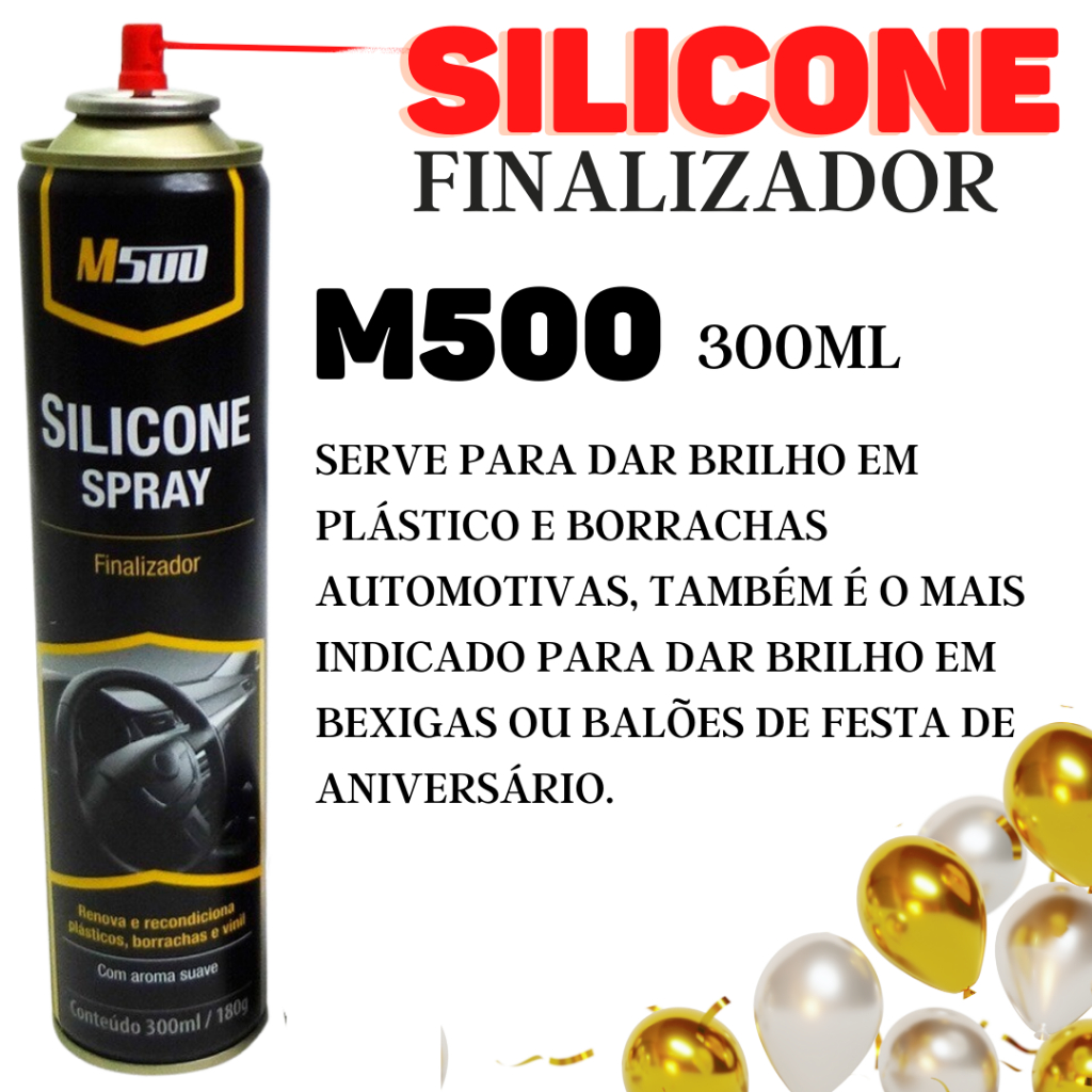 Silicone Automotivo Spray M500 300ml Lavanda - Finalizador Alto Brilho e Proteção UV (Não Engordura)