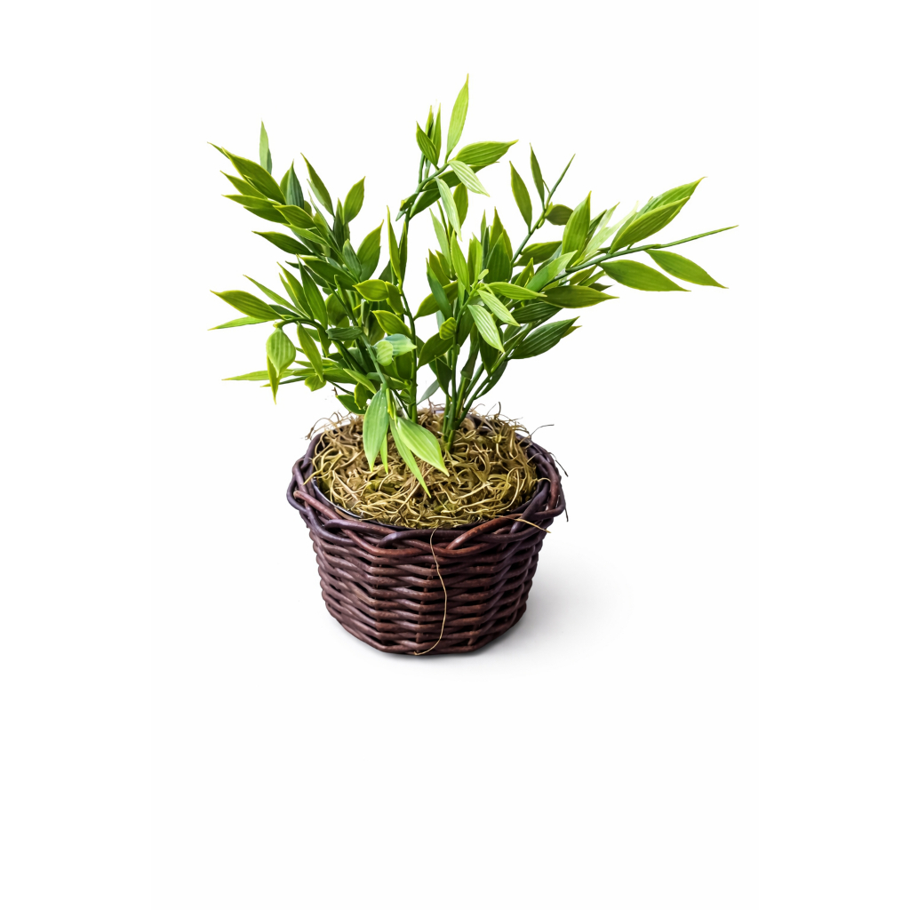 Arranjo de Planta Artificial Permanente em Cachepô de Vime - Decoração Realista para Interiores