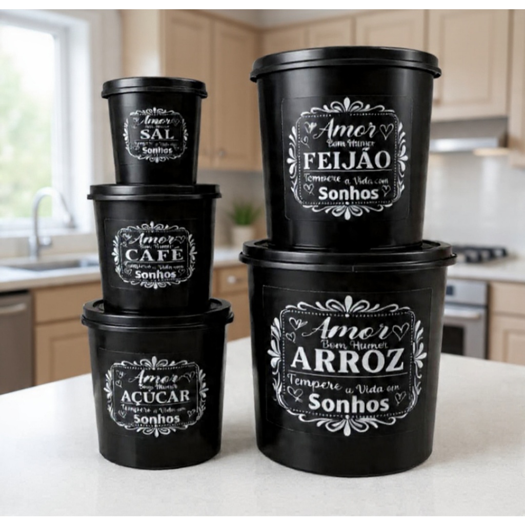 Kit Mantimento jogo de 05 peças escadinha--> potes para guardar comida --> porta mantimento