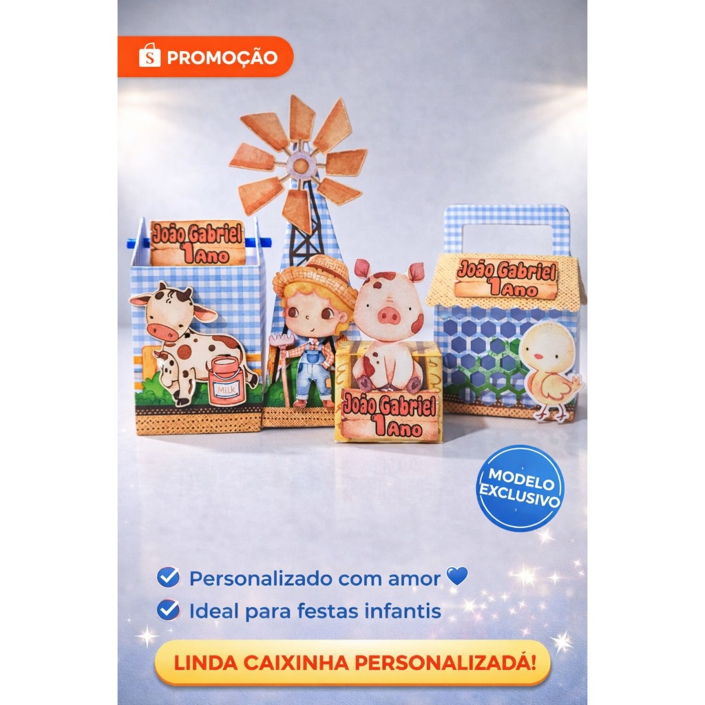 Caixinha Personalizada PRÉ MONTADA - TEMA FAZENDINHA em Oferta na Shopee