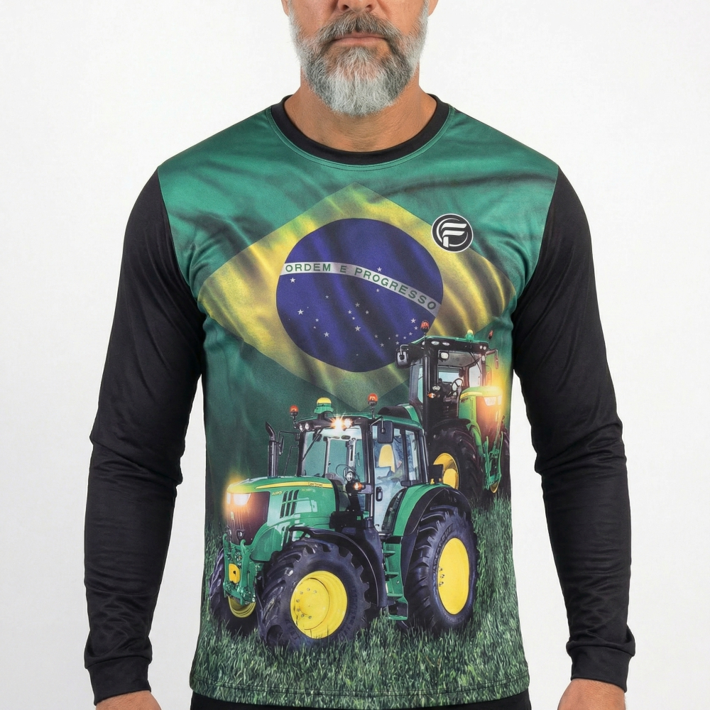 Camisa Camiseta Agro  Masculino UV Brasil Agropecuária Bruto Trator Blusa Proteção UV