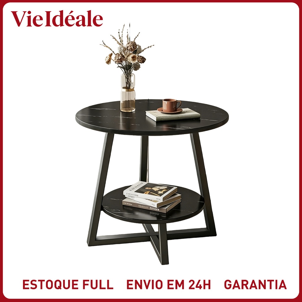 Mesa Lateral Redonda Pequena Mármore 2 Prateleiras Moderna Minimalista para Sala e Sofá em Oferta na Shopee