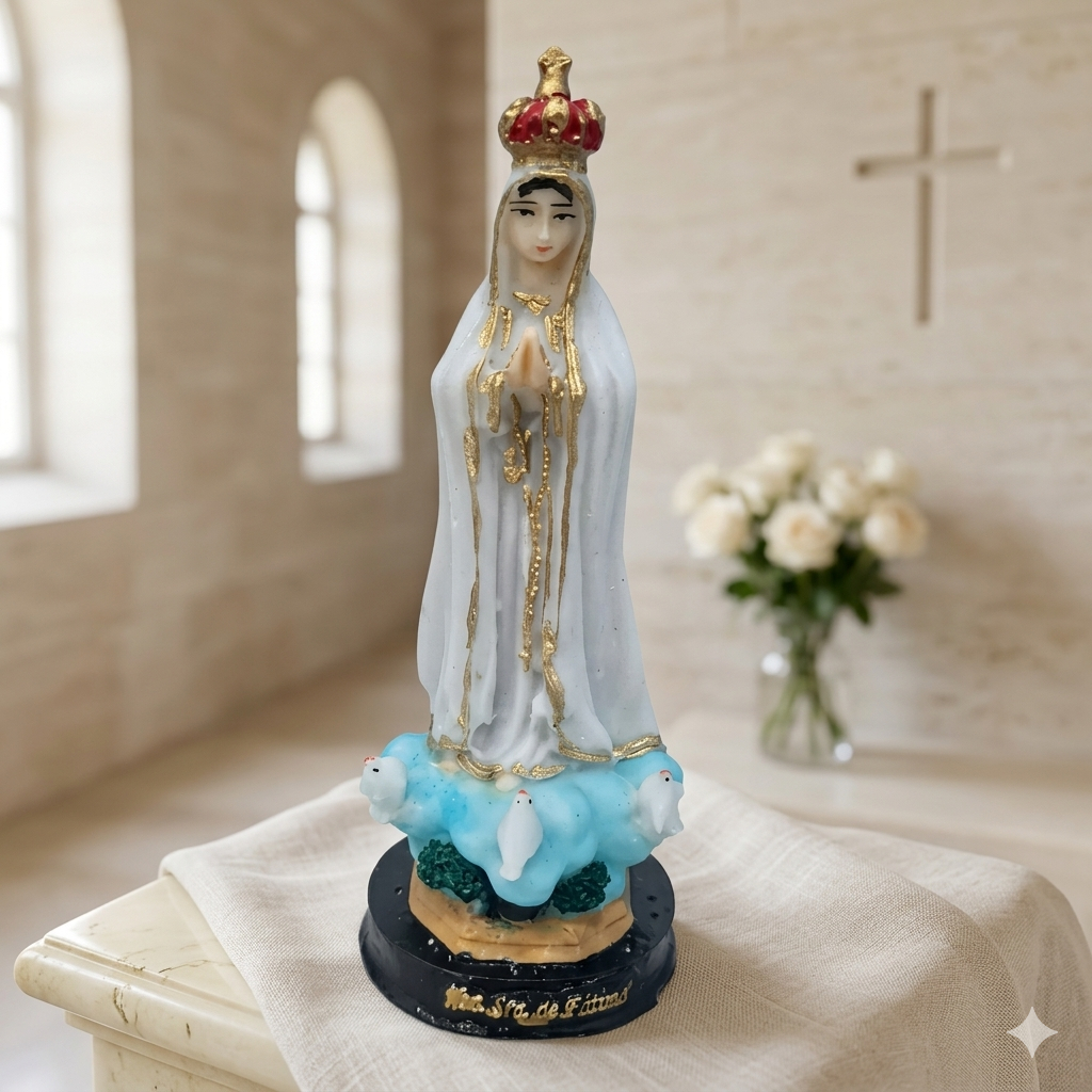 Imagem Nossa Senhora de Fátima 15cm Resina Nacional Estatueta Religiosa Altar Presente Católico Artesanal