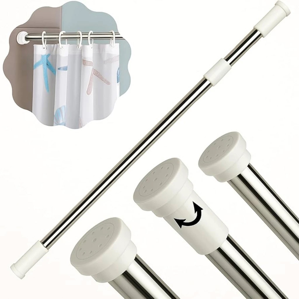 Varão Extensível Inox Cortina Pia de Cozinha, Cortina Box Banheiro, Cortina de Porta Retrátil